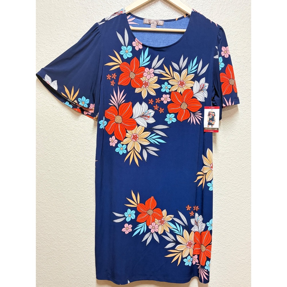 Alexandra + Oak N.W.T.Navy Floral Short Sleeve Shift Dress S22091 XL